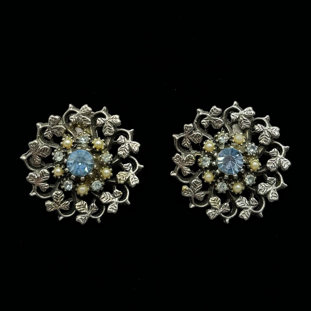 ART Pearl Crystal Clip-On Earrings SIGNED